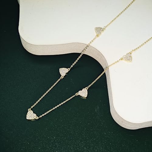Luxval Diamond Pendant Gold Necklace for Women，Dainty 18k Gold Plated Choker Necklaces Simple Gold Jewelry Gifts for Women Girls - color: Gold-5 CZ heart