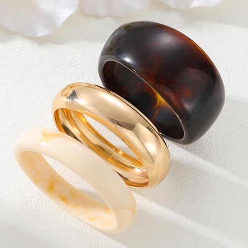 FAXHION Chunky Resin Acrylic Bangle Bracelets for Women, Colorful Wide Geometric Bangles Set, Statement Stackable Bracelet Jewelry Gift - color: Dark Brown