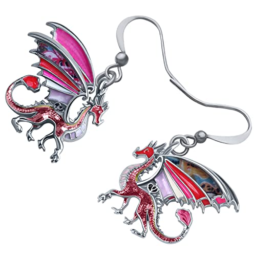 Enamel Alloy Dinosaur Fantasy Dragon Earrings Drop Dangle Unique Animal Jewelry For Women Dragons Gifts - color: Red