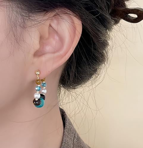 Boho Earrings for Women Natural Stone Beaded Handmade Vintage Dangle Earrings Bohemian Lightweight Hypoallergenic Jewelry for Dailywear Festival Occasions - color: Natural stone hoop