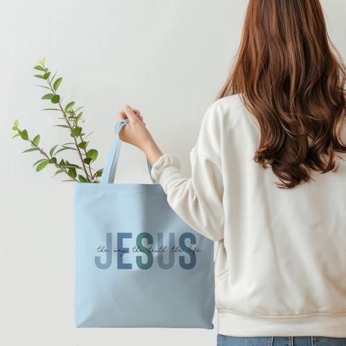 Jesus Tote Bag, Christian Tote Bags for Women, Religious Reusable Grocery Bags - color: Blue