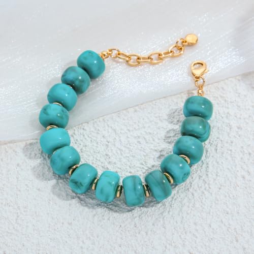 Chunky Beaded Bracelets for Women Boho Multicolor Acrylic Resin Beads Bracelet Adjustable Statement Bracelet Summer Beaded Jewelry - color: Beads bracelet-turquoise