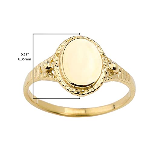 10K Yellow Gold Engravable Oval Signet Ring with Rope Detail, Fluting, and Tapered Shank