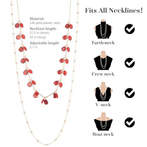 BULINLIN Layered Long Necklaces for Women Long Beaded Chain Necklace CostumeJewelry Mothers Day Gifts for Mom - color: Red