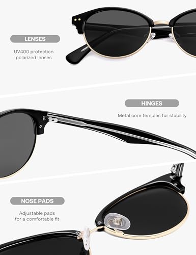 SOJOS Trendy Oval Polarized Sunglasses for Women Retro Cute Shades Sunnies SJ2687 - color: Black Frame Grey Lens