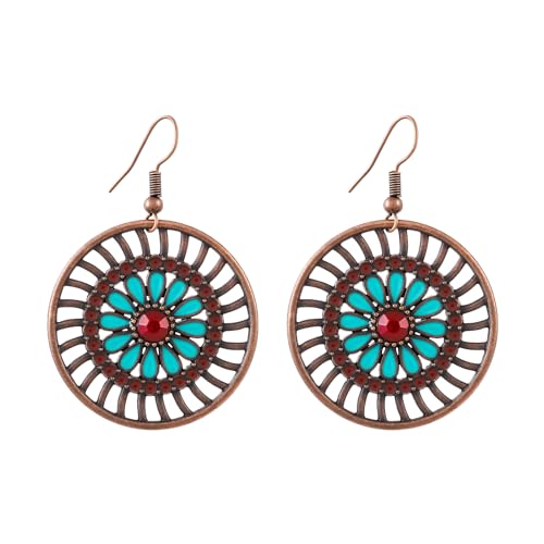 Silver/Gold Boho Dangle Statement Earrings for Women Trendy,Handmade Vintage Dainty Cute Long Drop Summer Earrings,fashion Accessories Jewelry Gifts - color: A29 bronze flower circle shaped