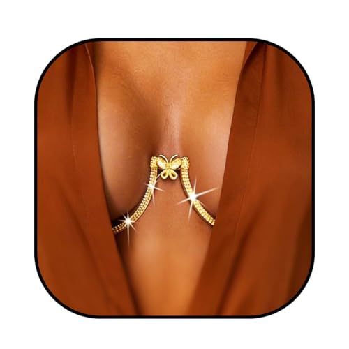 YONAMIX Rhinestone Chest Bracket Bra Chain Jewelry Gold Butterfly Body Chains for Women