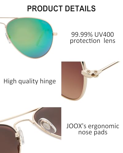 JOOX Polarized Aviator Sunglasses for Women Men, UV400 Protection Lens and Lightweight Metal Pilot Frame JX2775 - color: Shiny Gold/Green Mirror