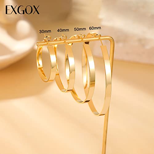 EXGOX Silver Hoop Earrings for Women - Sterling Silver & 14K Gold Plated - Hypoallergenic 925 Silver - Big Hoop Earrings (30/40/50/60/70mm) - color: 4MM Wide-Gold 30mm