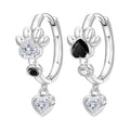 925 Sterling Silver Dangle Earrings for Women, Butterfly&Bee Animals Design, Hypoallergenic Jewelry gifts - color: Black and white paw print heart-shaped earrings