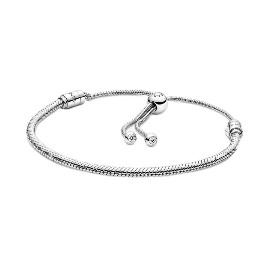 PANDORA Moments Snake Chain Slider Bracelet - Charm Bracelet for Women - Sterling Silver with Clear Cubic Zirconia - 11"
