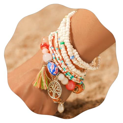 Beaded Anklets Bracelets Boho Handmade Turtle Starfish Whelk Shell Tree of Life String Ankle Bracelet Summer Beach Waterproof Barefoot Sandals Foot Jewelry for Women - color: Colorful