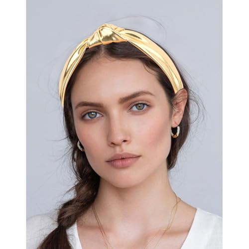 YISSION Gold Metallic Knotted Headband for Women, Wide Padded Top Knot Turban Hair Band, Non-slip Fashion Hair Hoop for Party, Holiday & Daily Wear - color: Gold