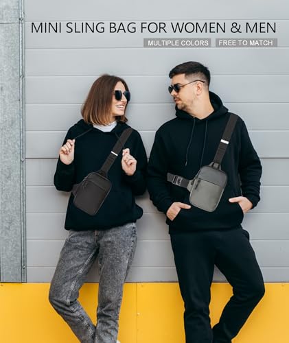 higouta Mini Sling Bag for Men Women, Small Crossbody Casual Utility Chest Phone Bag for Travel Workout - color: Grey
