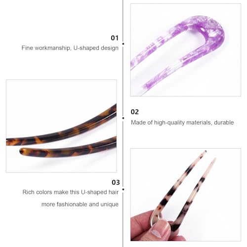 DOITOOL 4pcs U-shaped Acetate Double Prong Hair Pins Hair Fork Bun Holder Clips for Women with Mixed Colors