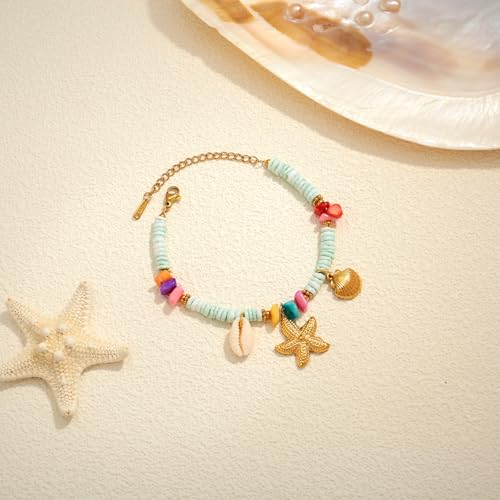 Gold Charm Bracelet for Women Boho Adjustable Shell Starfish Bracelet Summer Beach Ocean Statement Bracelets - color: Colorful bead bracelet