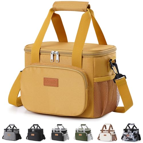 Lifewit Medium Lunch Bag, Insulated Lunch Box, Soft Cooler Cooling Tote for Adult Men Women, Brown 12-Can (9L) - color: Brown, size: Medium(9L)
