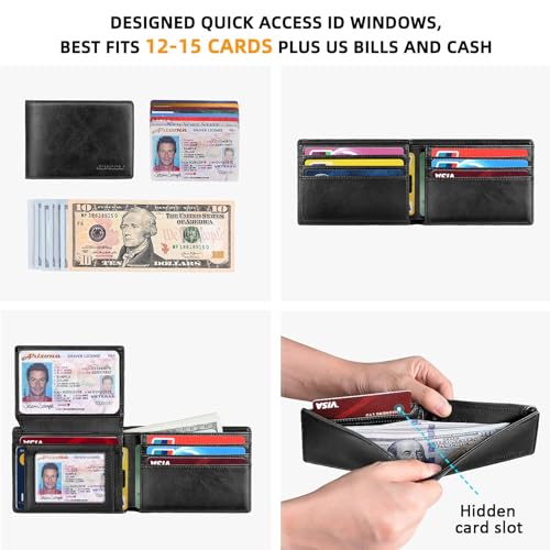 RUNBOX Wallet for Men -Slim Rfid Leather Mens Bifold Novelty Wallets 2 ID Window With Gift Box Men's Accessories | Slim - color: Classic black
