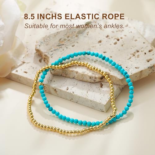 Boho Gold Anklet Bracelets for Women, Waterproof Beach Layered Pearl Beaded Turquoise Anklets Set Handmade Jewelry Gift - color: STYLE3