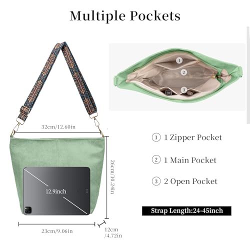 Hobo Bags for Women Crossbody Bag Guitar Strap Purse Vegan Leather Shoulder Handbags Boho Purses Tote Bucket Bag - color: Light Green