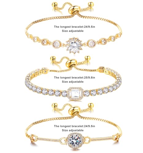 Tennis Bracelet for Women Cubic Zirconia Bracelets Adjustable Slider Bracelets - color: Gold 03