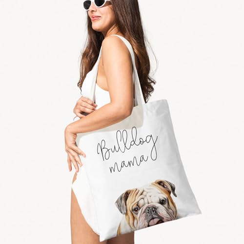 Dog Mama Canvas Tote Bag for Women, Dogs Lover Gift for Dog Mom, Birthday Christmas Cute Rottweiler Gifts For Women. - color: Bulldog Mama (024)