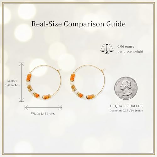 Natural Stone Beaded Hoop Earrings for Women, Boho Handmade Lightweight Hypoallergenic Trendy Summer Beach Accessories Fashion Jewelry Gift - color: Orange