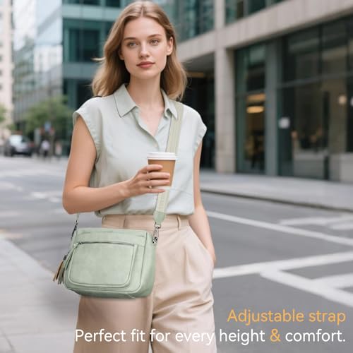 MEITRUE Crossbody Bags for Women, Vegan Leather Crossbody Purse Trendy Multi Pockets Shoulder Handbag with Tassel - color: 04-green