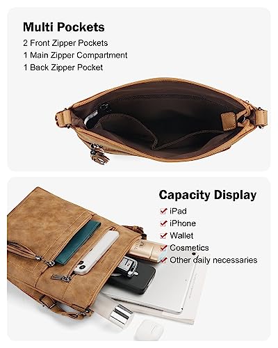 MASINTOR Crossbody Purses for Women, Multi Pocket Casual Crossbody Bag, Adjustable Strap Shoulder Bag with Tassel - color: Retro Millet Brown