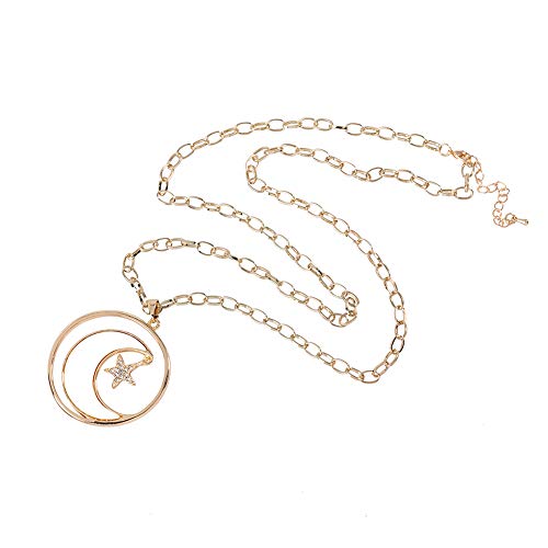 Long Moon Star Shell Pendant Necklace for Women Sweater Layered Y Statement Bohemian Chain Mother Jewelry with Gifts Box - color: GOLD