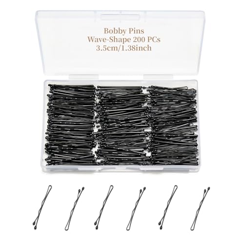 QIUTIMIY 200 Pcs 1.38 Inch Wave-Shaped Bobby Pins Black Metal Hair Pins Hair Accessories for Women Stylists Hair Sticks Girl - color: Black, size: Wave-1.38in