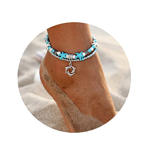 Fesciory Puka Shell Anklet for Women Summer Natural Cowrie Adjustable Ankle Bracelet, Handmade Boho Hawaiian Beach Seashell Jewelry - color: C:Dolphin