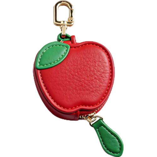 Coin Purse Keychain for Women, Cute Mini Leather Bag Charm & Coin Pouch, Small Fruit Wallet Keychain with Zipper - color: Apple