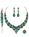 CSY 4 Pcs/Set Austrian Crystal Necklace Earrings Bracelet Ring Bridal Jewelry Sets for Brides Wedding Party Costume Accessories Gifts for Women - color: 02-gold plated-green