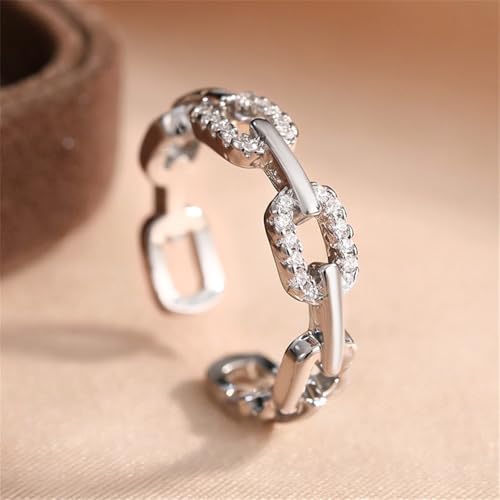 Chain-Shaped Opening Women's Ring with Micro-Pave Cubic Zirconia - color: Silver Color
