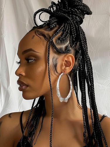KeyStyle Bamboo Hoop Earrings for Women, Stainless Steel 90s Hoops Earring Lightweight Loops for Party, 2 mm Thick Hypoallergenic Vintage Circle Endless Thin Hoop (40mm, 60mm, 80mm,) - color: Stainless Steel-80mm
