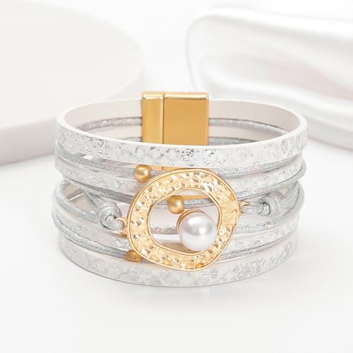 Long tiantian Boho Leather Wrap Bracelets Western Bracelets for Women Stackable Starfish Crystal Pearl Turquoise Leather Bracelet With Clasp Jewelry Gifts Boho Dresses - color: C2:white leather bracelet