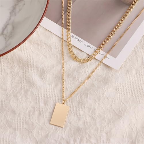 Gold Necklaces for Women Gifts - 14K Gold Plated Necklace for Women Necklaces for Her Tiny Fashion Jewelry for Teens，for Women Friends Jewelry Gifts，Necklace Gold Jewelry Birthday Gifts - style: Double layered square pendant necklace