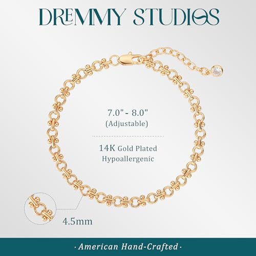 Dremmy Studios Gold Bracelet for Women 18K Gold Plated Dainty Paperclip Cubic Zirconia Disc Coin Star Cable Satellite Bead Pearl Simple Boho Minimalist Stacking Layered Link Jewelry Gift - color: Circles Chain