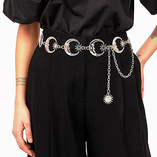 Metal Waist Chain Body Belly Belt Chains Jewelry Accessories for Women - color: Moon Silver, size: XL: 59 in