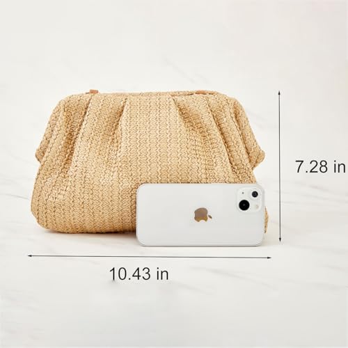 Huralona Women Straw Woven Clutch Purse Pleated Handbag for Summer Beach Vacation Straw Shoulder Crossbody Bag - color: Black
