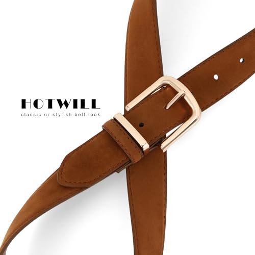 HOTWILL Women Suede Belt for Jeans Dresses Fashion Chunky Ladies Waist Belts with Gold Buckle - color: Brown, size: X-Large: 37"-40" (Pant 14-16)