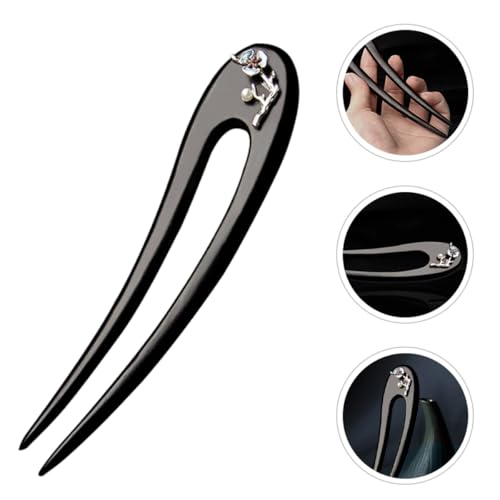 NOLITOY Ebony Wood U Shape Hair Fork Hair Stick for Women Chinese Style Double Prong for Bun Styling