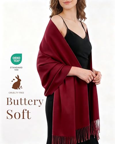 FURTALK Pashmina Shawl Wraps for Women Evening Dresses Blanket Scarves Fashion Scarf Wedding Gifts - color: Dark Red