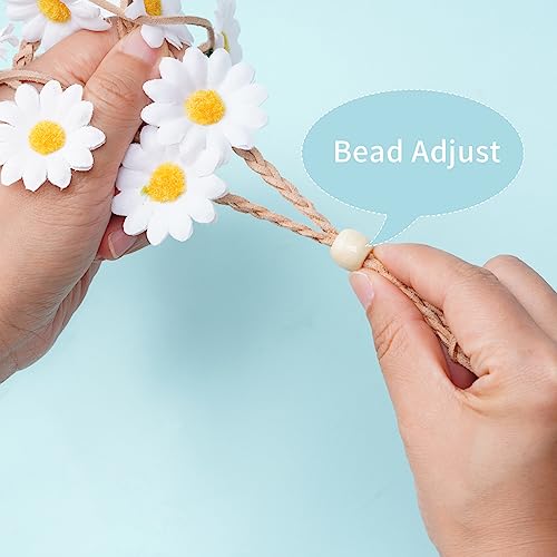 Sucrain 2pcs Flower Hippie Headband Floral Crown Summer Sunflower Hair Accessories for 70 s Bohemian Costumes Style for Women(White+Pink) - color: White+Pink