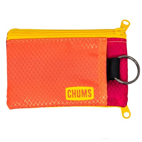 Chums Surfshorts Wallet - Solid Colors Collection, Lightweight Slim Wallet with RFID Blocking Card & Clear ID Window - Zippered Minimalist Wallet w/Key Ring - color: Berry/Melon