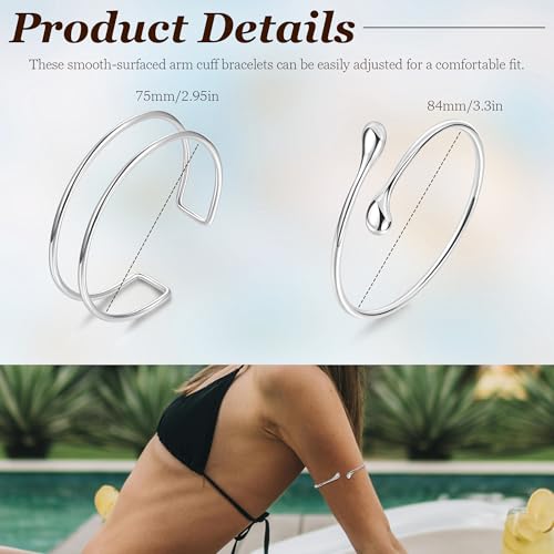 2Pcs Gold Arm Cuff for Women Adjustable Arm Cuff Bracelet Minimalist Open Coil Upper Arm Band Cuff Bangle Set - style: Silver F