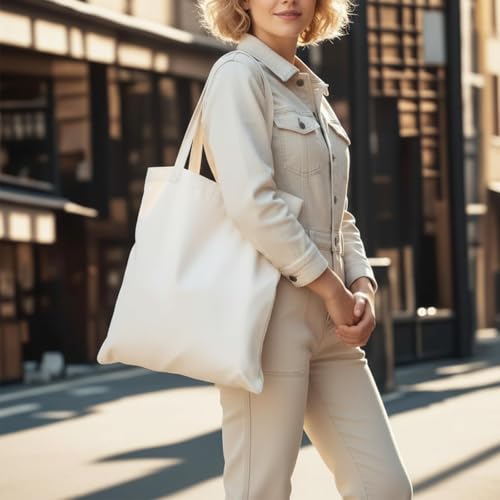 1-200 Pack Available Premium Canvas Reusable Tote Gift Bags,Made of Natural Canvas with Handle,Work,DIY,Shopping(1 Pack) - color: A3-beige