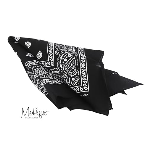 Motique Accessories Set of 3 Paisley Bandanas – 100% Cotton 22 Inch Head Scarf Neck Bandana Face Cover - color: Black