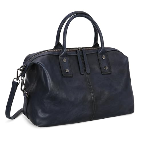 Iswee Genuine Leather Satchel Tote Bag Top Handle Handbag Designer Shoulder Bag Large Capacity Cross Body Bag - color: Navy Blue